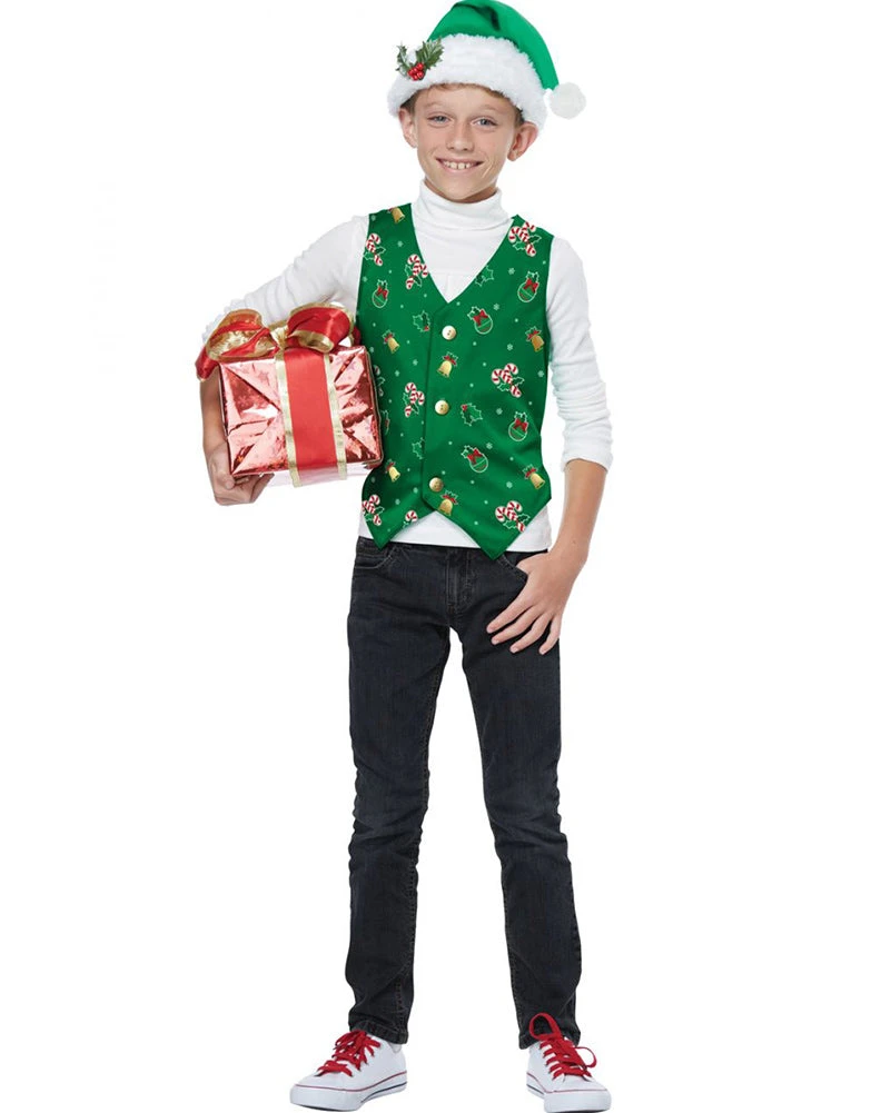 Green Christmas Holiday Vest Kids Costume 4 Green Christmas Holiday Vest Kids Costume - Image 2