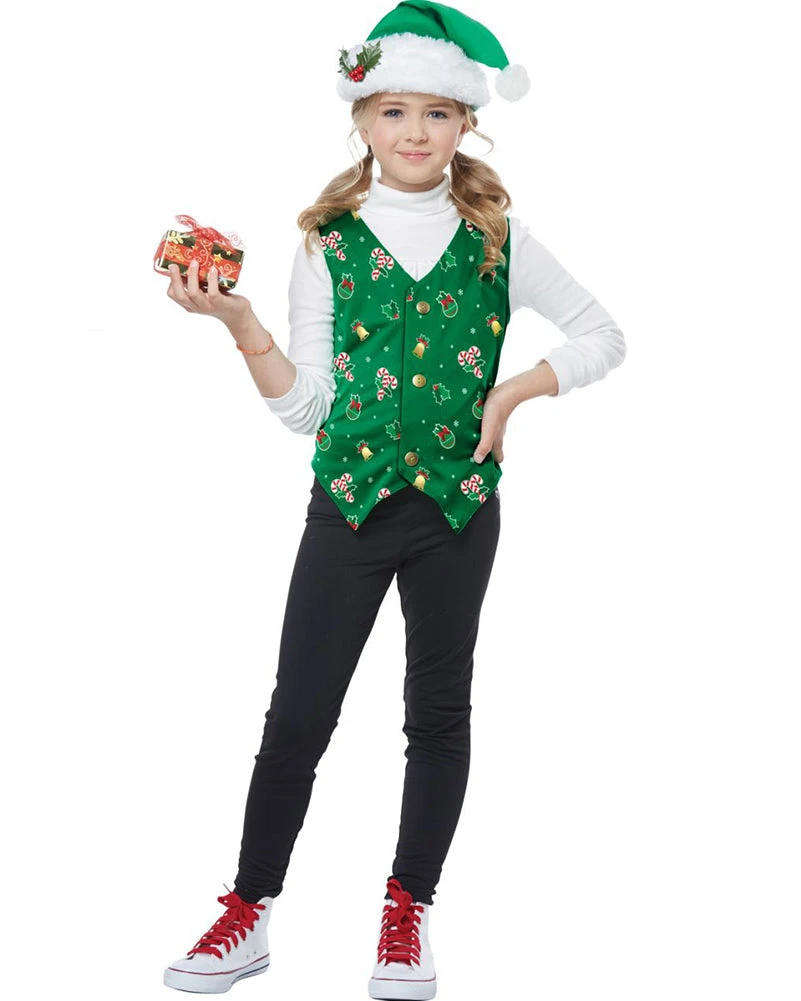 Green Christmas Holiday Vest Kids Costume 5 Green Christmas Holiday Vest Kids Costume - Image 3