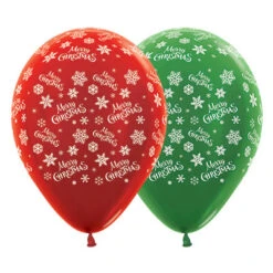 AMSCAN Sempertex 30cm Merry Christmas Snowflakes Metallic Red & Green Latex Balloons, 25PK Pack Of 25