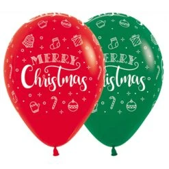 AMSCAN Sempertex 30cm Merry Christmas Wreath Fashion Red & Green Latex Balloons, 12PK Pack Of 12
