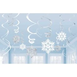 AMSCAN Christmas Snowflake Hanging Swirl Decorations Pack Of 12