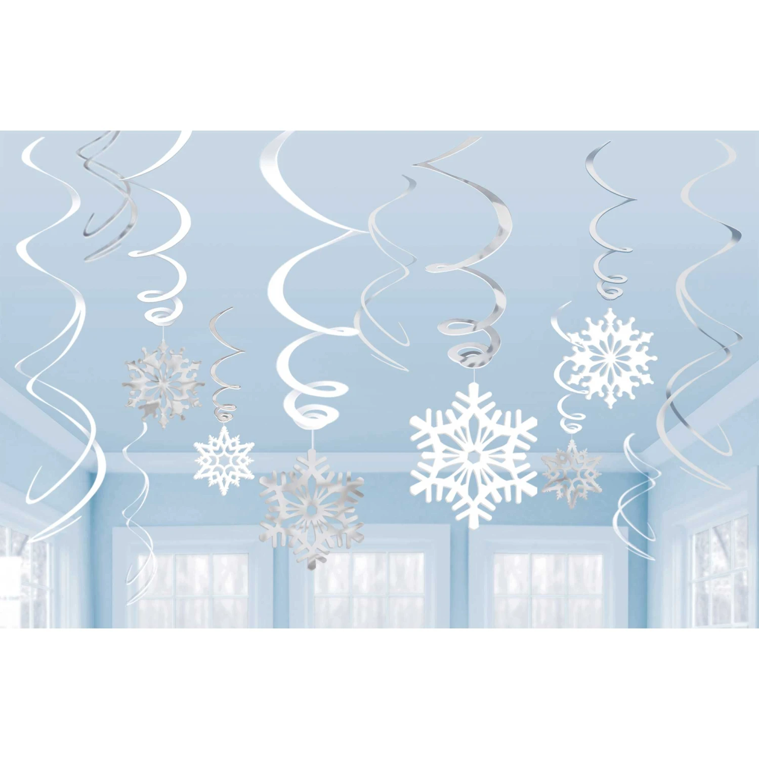 AMSCAN Christmas Snowflake Hanging Swirl Decorations Pack Of 12 3 AMSCAN Christmas Snowflake Hanging Swirl Decorations Pack Of 12