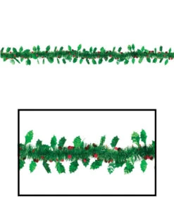 AMSCAN Christmas Holly And Berries Foil Garland Decoration 2.7m