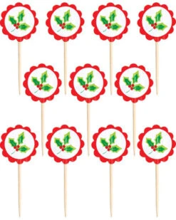 AMSCAN Christmas Holly Party Picks Pack Of 36