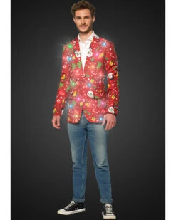 Light Up Red Christmas Icons Mens Suitmeister Jacket -PARTY SUPPLIES SHOP christmas red icons light up mens suitmeister jacket objm0068 new2