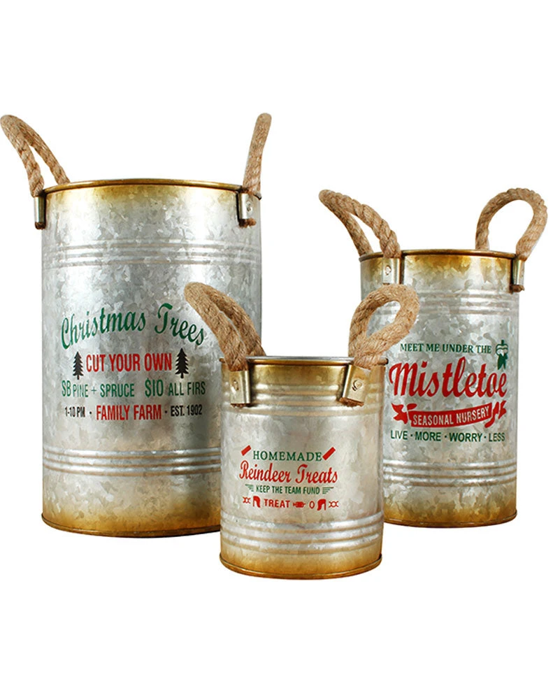 Christmas Tree Farm Buckets 25cm With Rope Handles Pack Of 3 3 Christmas Tree Farm Buckets 25cm With Rope Handles Pack Of 3