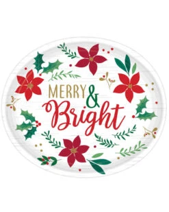 AMSCAN Christmas Wishes Merry And Bright Oval Paper Plates Pack Of 8