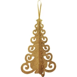 AMSCAN Christmas Tree Gold Glittered 3D Decoration 26cm