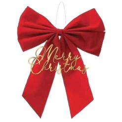 AMSCAN Christmas Gathered Red Bow & Merry Christmas Hanging Decoration