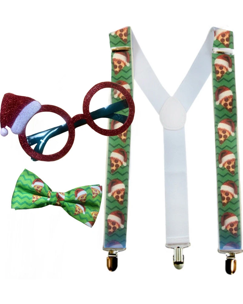 Goofy Christmas Pizza Santa Glasses Bowtie And Suspenders Set 3 Goofy Christmas Pizza Santa Glasses Bowtie And Suspenders Set