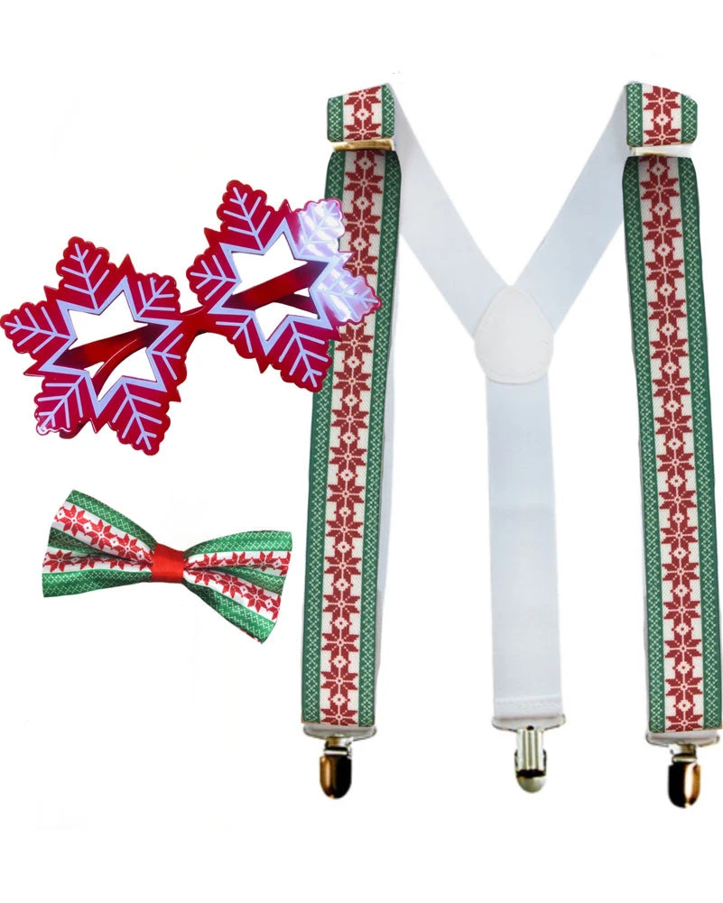 Goofy Christmas Snowflake Glasses Bowtie And Suspenders Set 3 Goofy Christmas Snowflake Glasses Bowtie And Suspenders Set