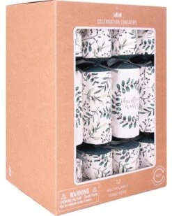 Kraft Botanical Leaves Christmas Crackers Pack Of 12