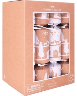 Kraft Deer Christmas Crackers Pack Of 12