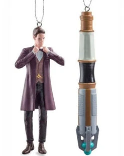 Doctor Who 11th Doctor And Sonic Screwdriver Christmas Ornaments