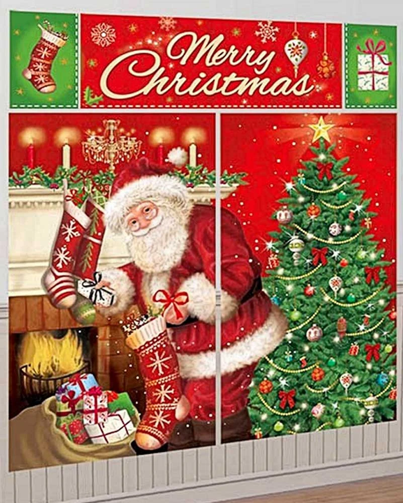 AMSCAN Magical Merry Christmas Santa Scene Setters Wall Decorating Kit 3 AMSCAN Magical Merry Christmas Santa Scene Setters Wall Decorating Kit