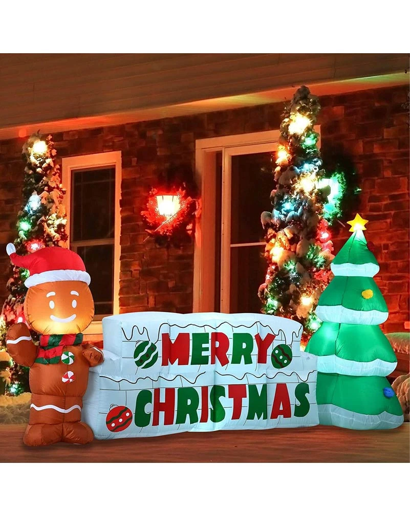 Merry Christmas Sign With Tree And Gingerbread Man Lawn Inflatable 3m 3 Merry Christmas Sign With Tree And Gingerbread Man Lawn Inflatable 3m