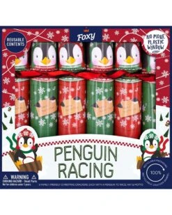 Penguin Racing Christmas Crackers Pack Of 6