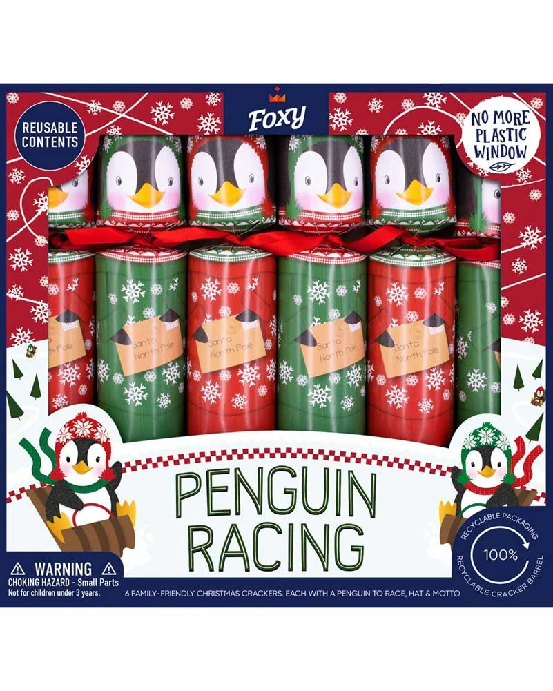 Penguin Racing Christmas Crackers Pack Of 6 3 Penguin Racing Christmas Crackers Pack Of 6