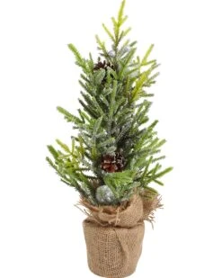 Real Touch Slightly Frosted Christmas Tree In Burlap Pot 43cm