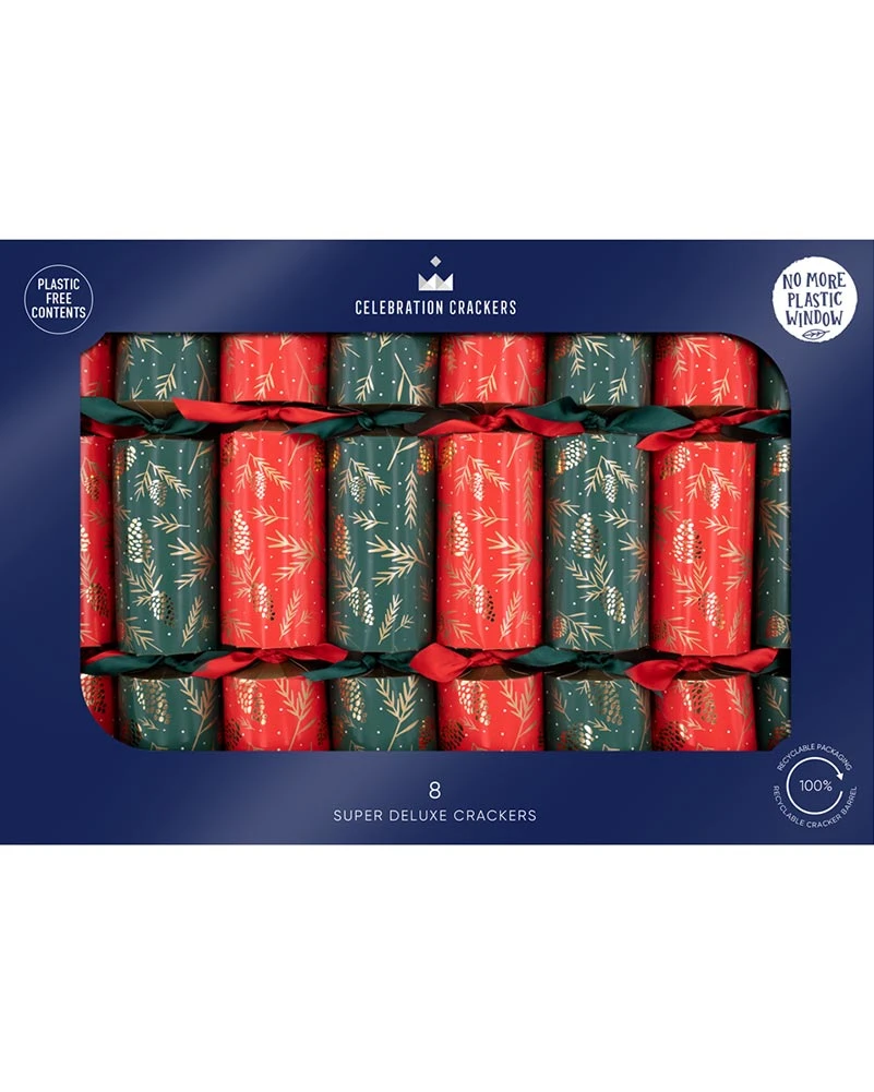 Red And Green Pinecone Christmas Crackers Pack Of 8 3 Red And Green Pinecone Christmas Crackers Pack Of 8