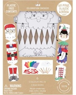Santa And Elf Kids Colour Me Christmas Crackers Pack Of 6