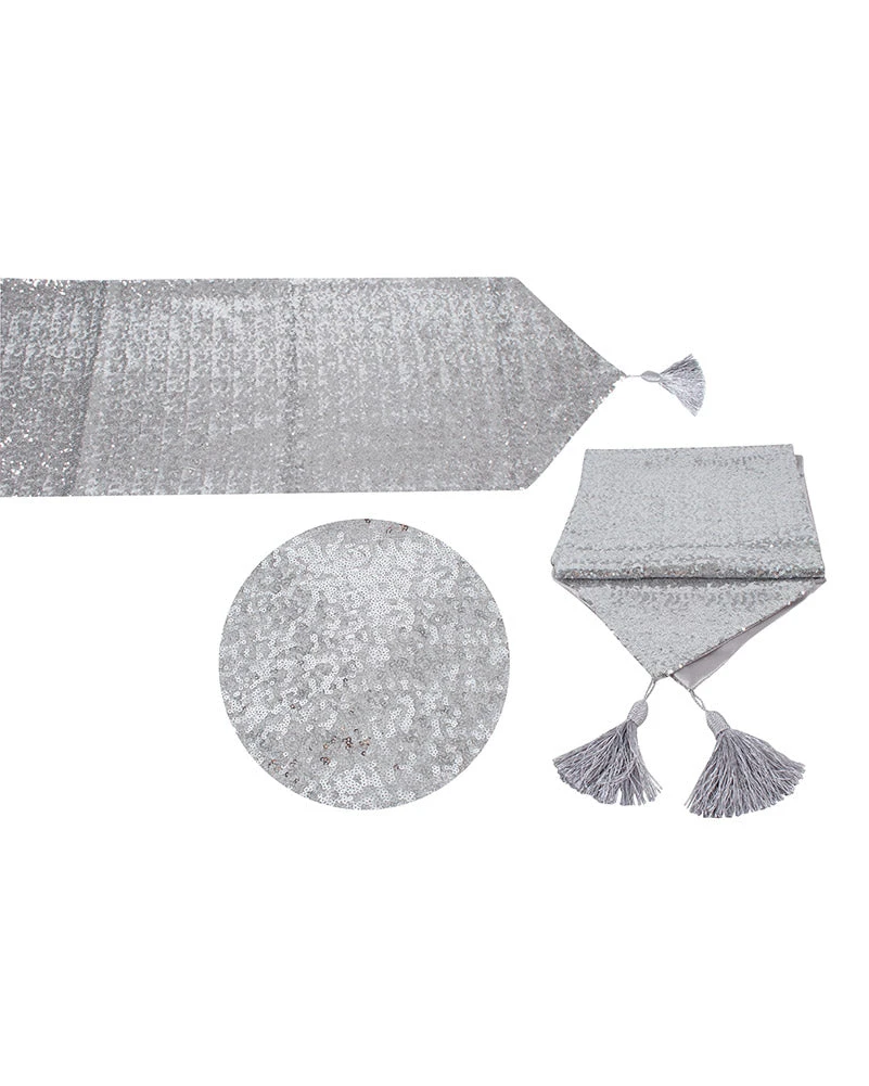 Silver Sequin Christmas Table Runner 1.5m 3 Silver Sequin Christmas Table Runner 1.5m