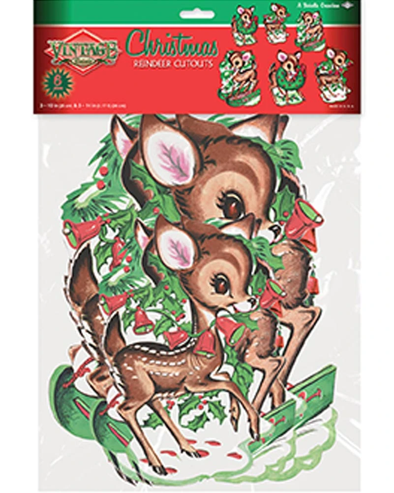 Vintage Christmas Reindeer Cutouts Pack Of 6 4 Vintage Christmas Reindeer Cutouts Pack Of 6 - Image 2