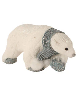 White Christmas Polar Bear Walking With Scarf Ornament 21cm