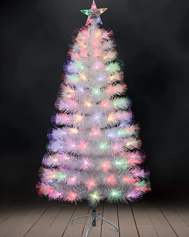 White Christmas Tree Fibre Optics LED With Decorative Flash Rainbow 1.5m 4 White Christmas Tree Fibre Optics LED With Decorative Flash Rainbow 1.5m - Image 2
